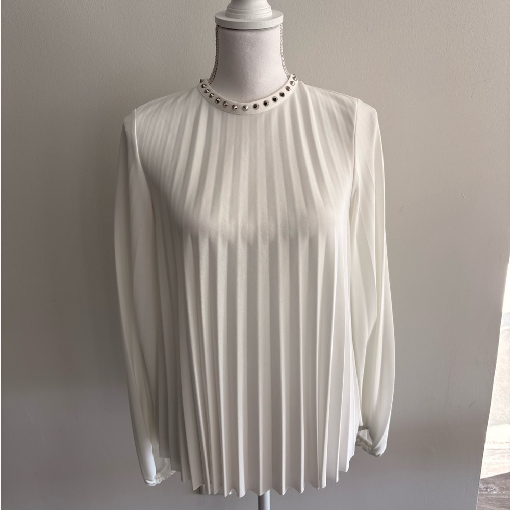 Zara Ivory Pleated Blouse with Embellished Collar
